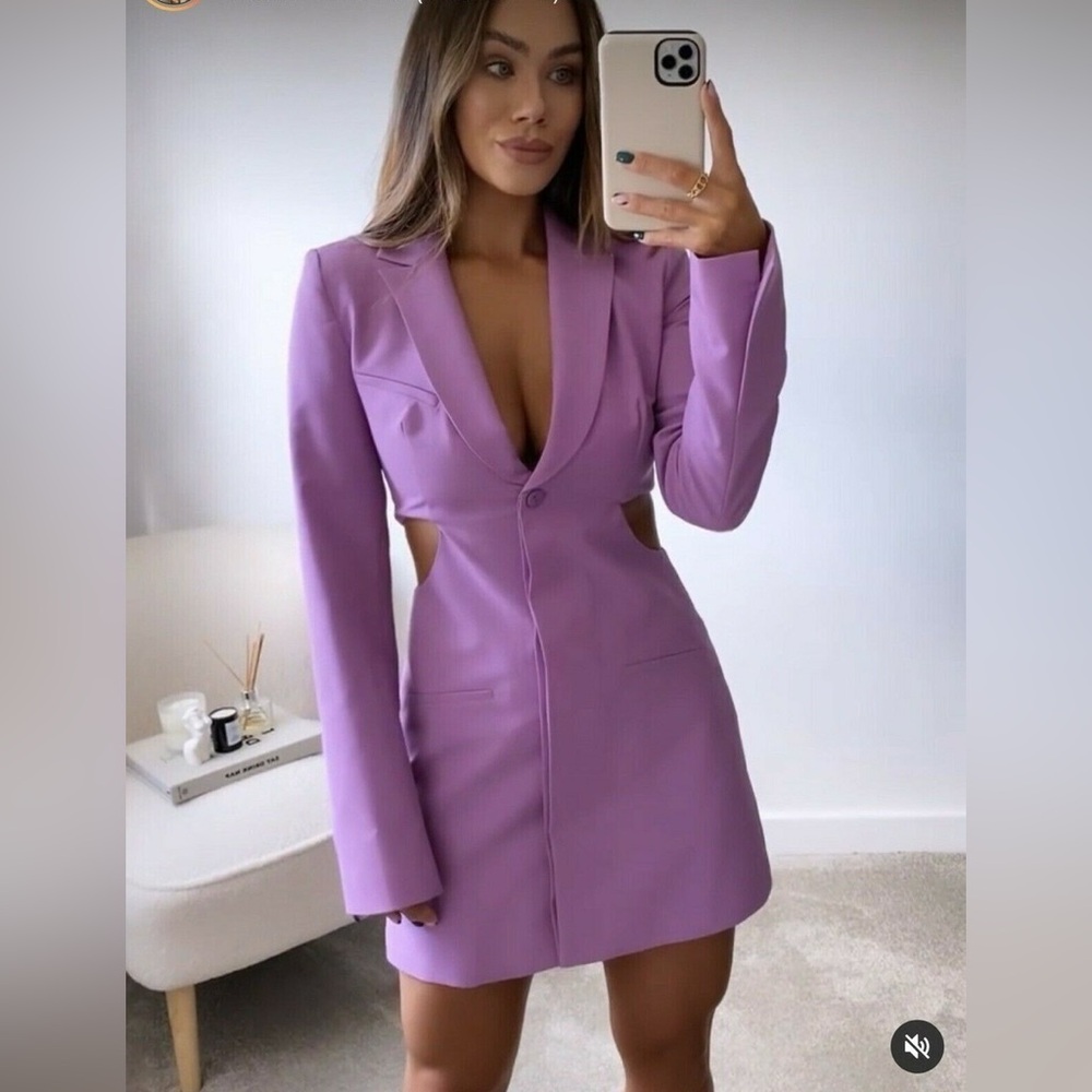 Zara EUC Side Cut Pink Lilac Lavender Blazer Dress Size XS Bloggers Favourite - Picture 11 of 11